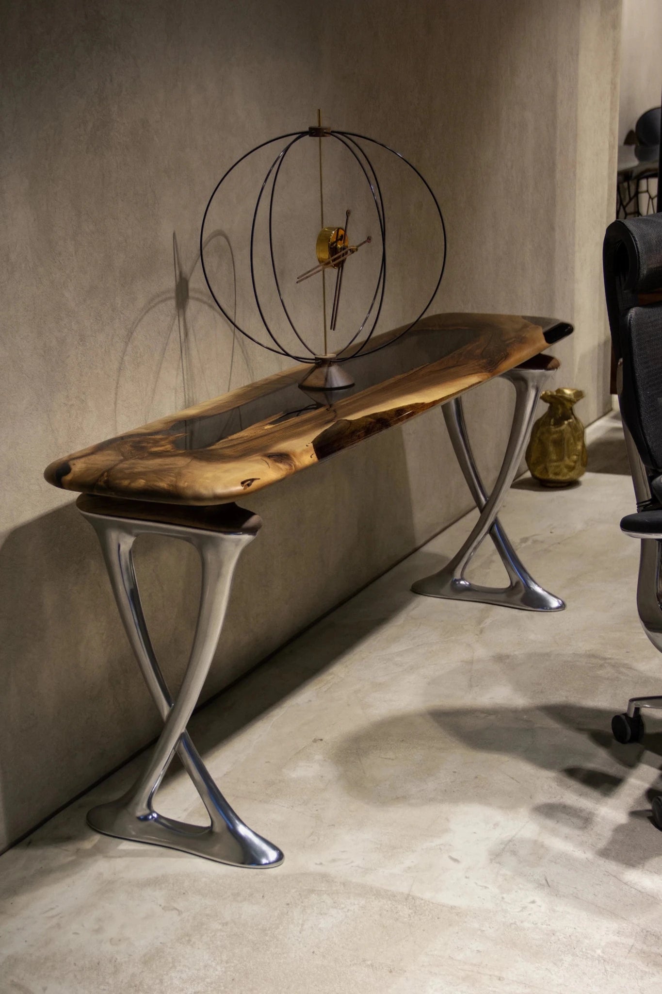 luxury live edge desk walnut console table matching accent furniture premium solid wood slab artwork item at Home Man Cave