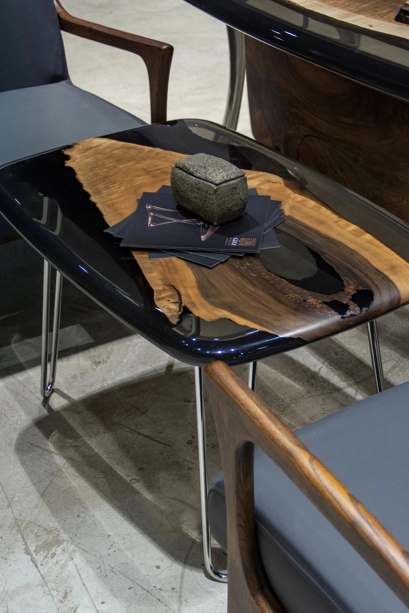 luxury live edge desk walnut accent coffee table grand office furniture organic wood slab resin art decor at Home Man Cave