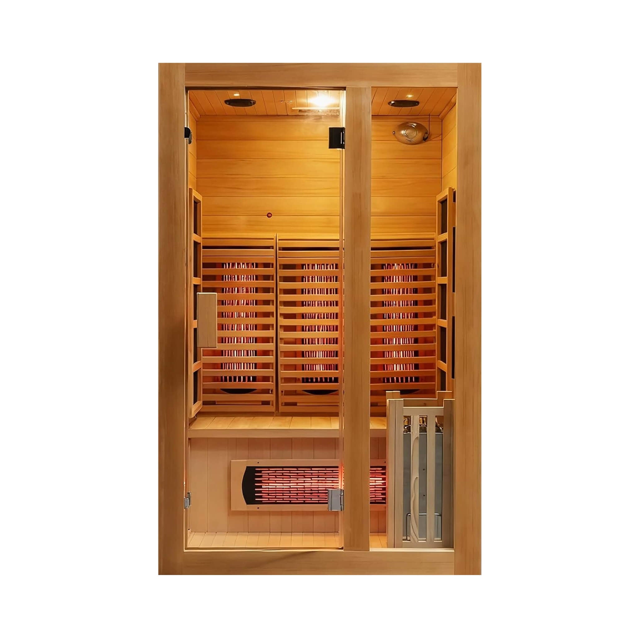 luxury 2-person indoor hybrid sauna Canadian hemlock wood home man cave wellness private estate master gym recovery asset