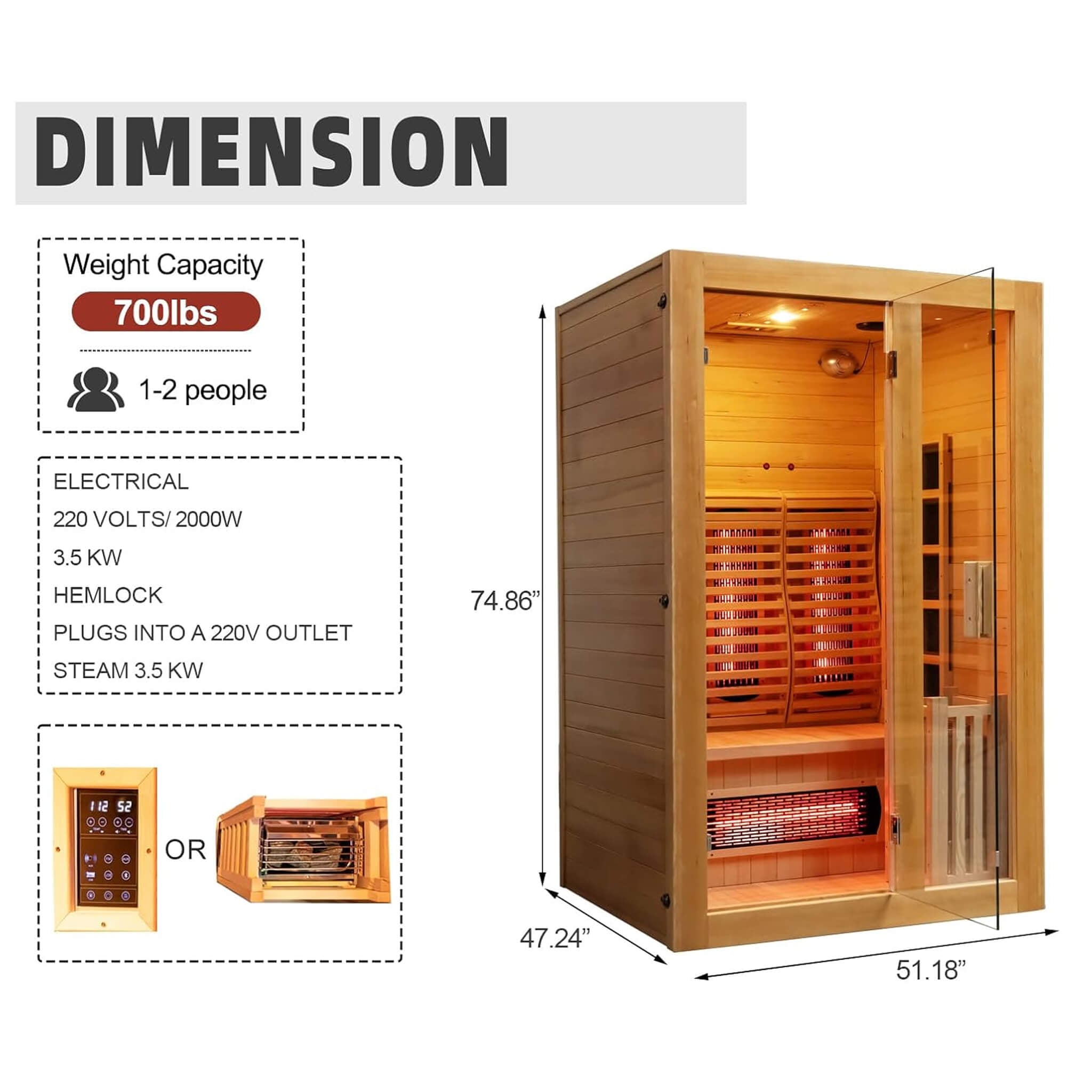 luxury 2-person indoor hybrid sauna technical dimensions sizing engineering specifications private estate installation plan