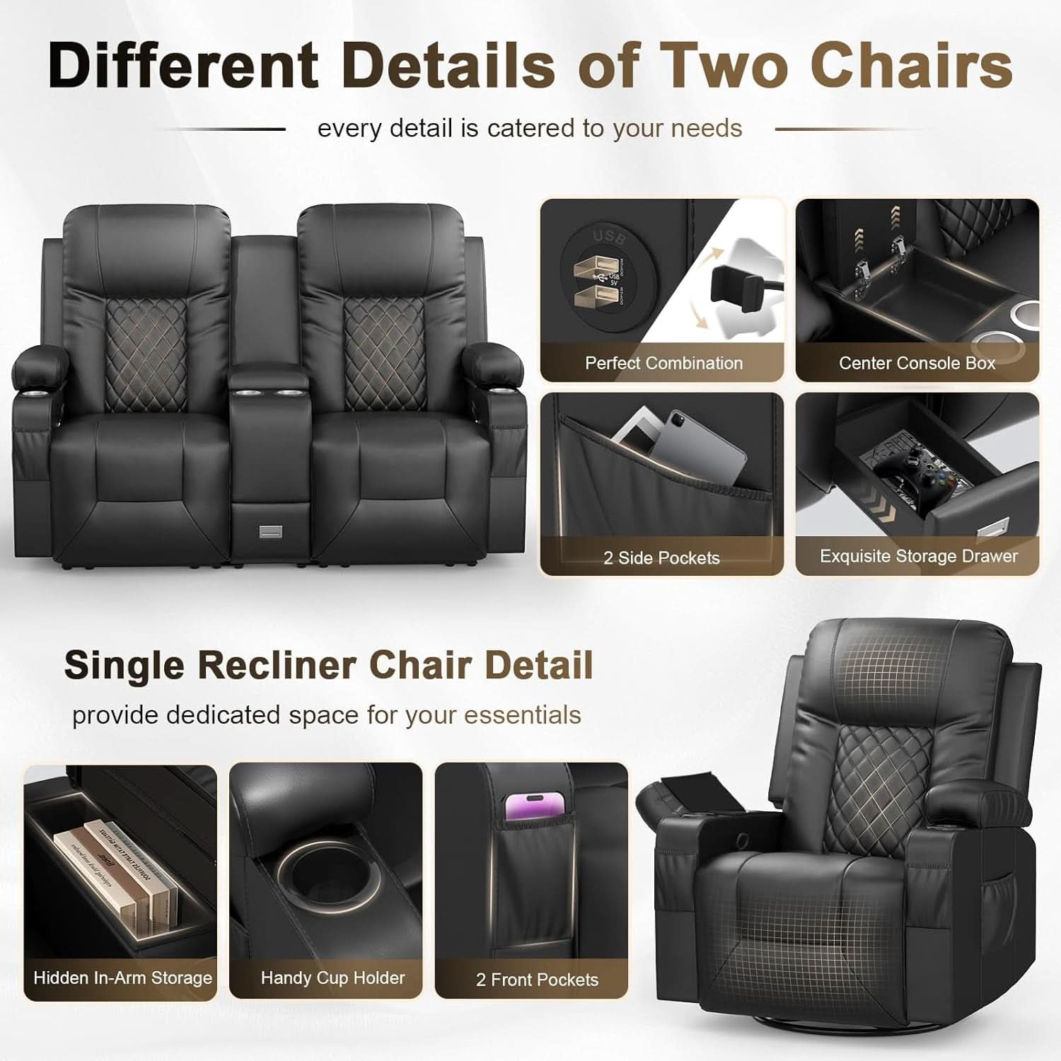 Massage recliner sofa set power reclining sofa multiple angles at Home Man Cave