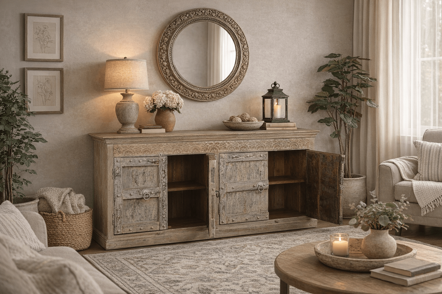 reclaimed wood sideboard 4 door rustic wood sideboard buffet white finish at Home Man Cave