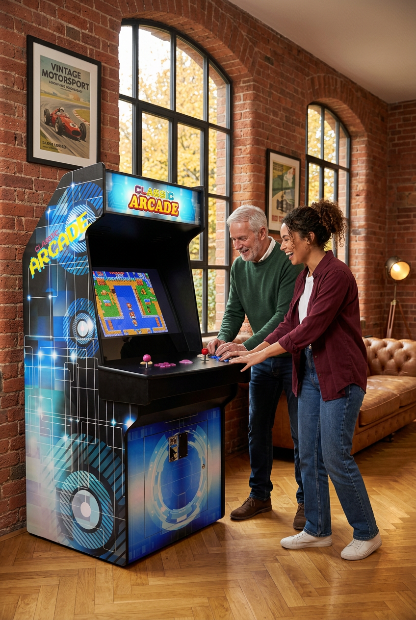 Sovereign Multi-Game Arcade Cabinet incorporates artisan-grade thick tempered glass protective shielding gaming at Home Man Cave.
