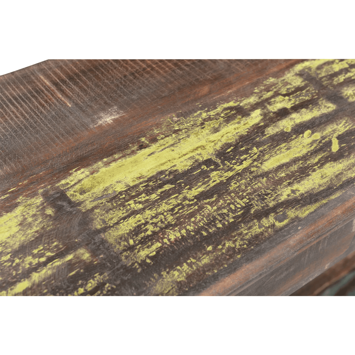 Artisan reclaimed console table finished in organic beeswax showcasing authentic railway timber fissures and historic patina