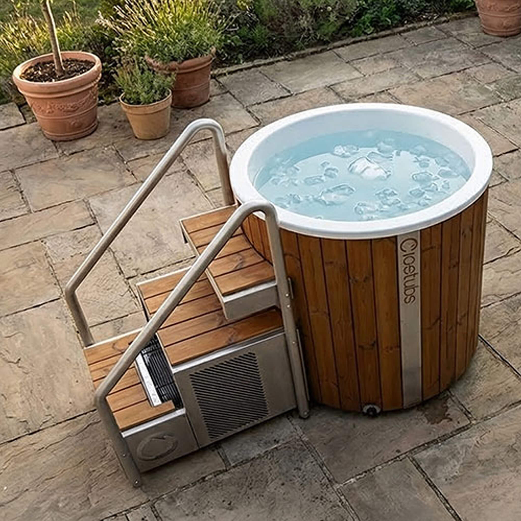 xl cold plunge tub IceTubs IceBarrel XL thermowood ice bath barrel with stairs at Home Man Cave